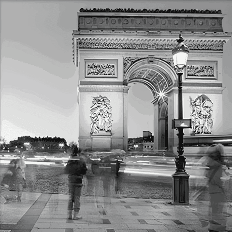 Arc de Triomphe Evening Silhouettes in Black & White - Luminous Crystal Porcelain Framed Art Print - Furnt