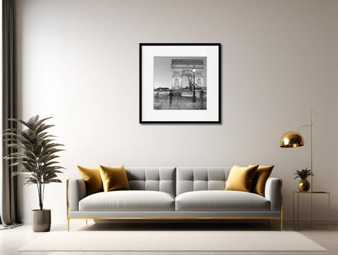 Arc de Triomphe Evening Silhouettes in Black & White - Luminous Crystal Porcelain Framed Art Print - Furnt