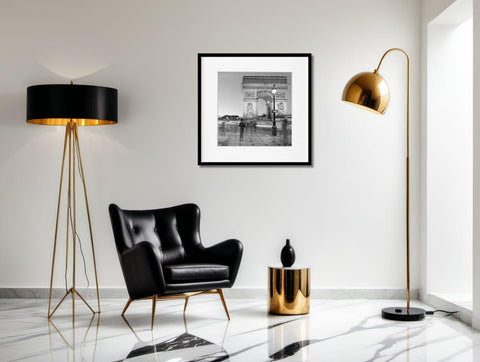 Arc de Triomphe Evening Silhouettes in Black & White - Luminous Crystal Porcelain Framed Art Print - Furnt