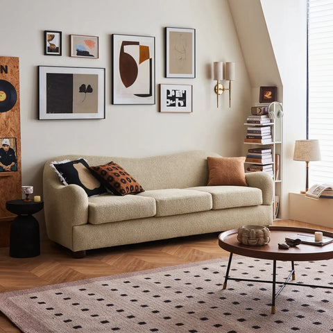 Biscuit Beige Boucle Wave Back 3 Seater Sofa