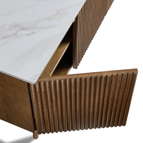 Echo White Marble Effect Ceramic Top & Brown Wooden TV Cabinet