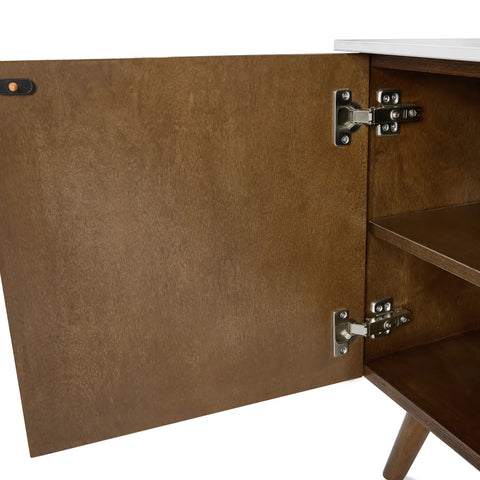 Echo White Marble Effect Ceramic Top & Brown Wooden TV Cabinet