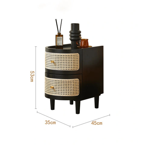 Franco Solid Wood & Rattan Bedside Cabinet - Black