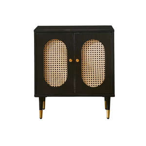 Lille 2 Door Rattan Bedside Cabinet - Black