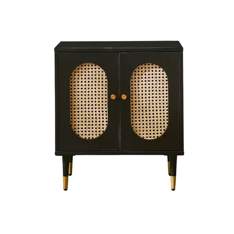 Lille 2 Door Rattan Bedside Cabinet - Black