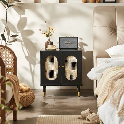 Lille 2 Door Rattan Bedside Cabinet - Black