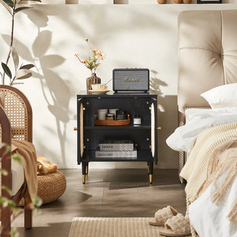 Lille 2 Door Rattan Bedside Cabinet - Black
