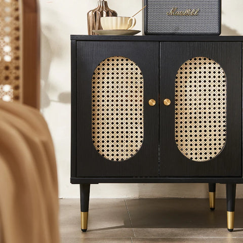 Lille 2 Door Rattan Bedside Cabinet - Black