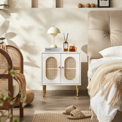 Lille 2 Door Rattan Bedside Cabinet - White