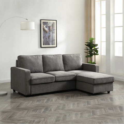 Myles Corner Sofa Bed in Blue, Grey and Natural Textured Weave