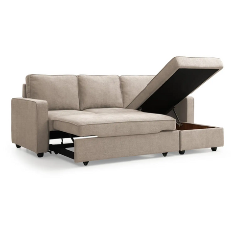 Myles Corner Sofa Bed in Blue, Grey and Natural Textured Weave