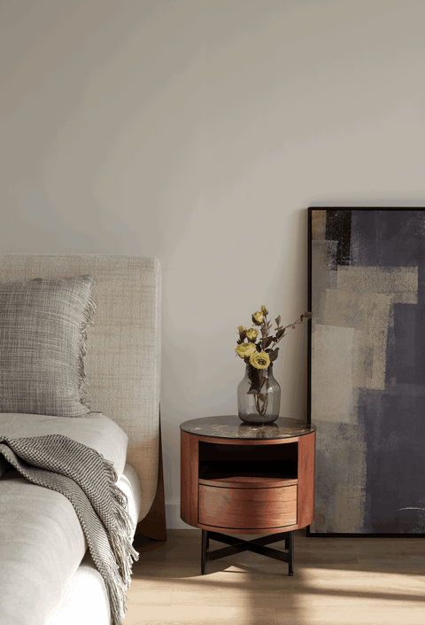 Nebula Ceramic-Top Bedside Table (Available in Walnut and Matt White)
