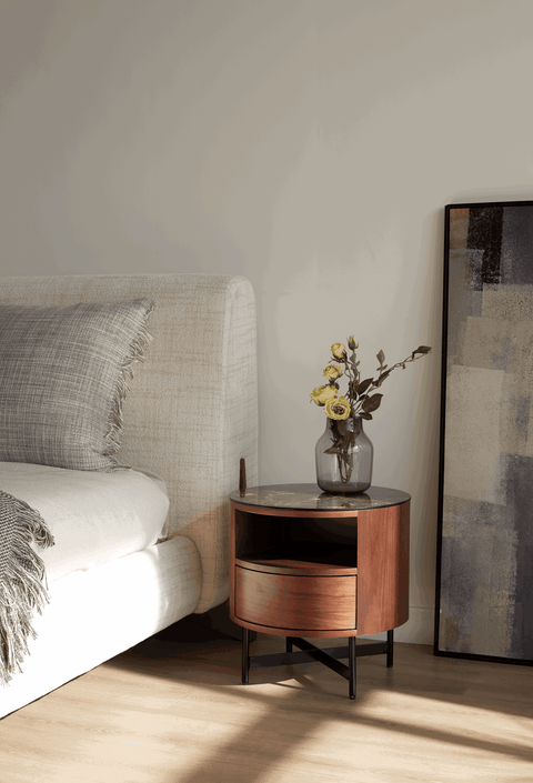 Nebula Ceramic-Top Bedside Table (Available in Walnut and Matt White)