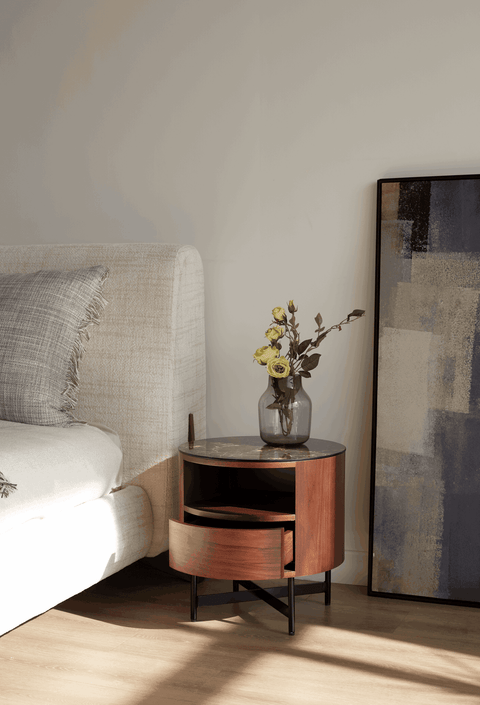 Nebula Ceramic-Top Bedside Table (Available in Walnut and Matt White)