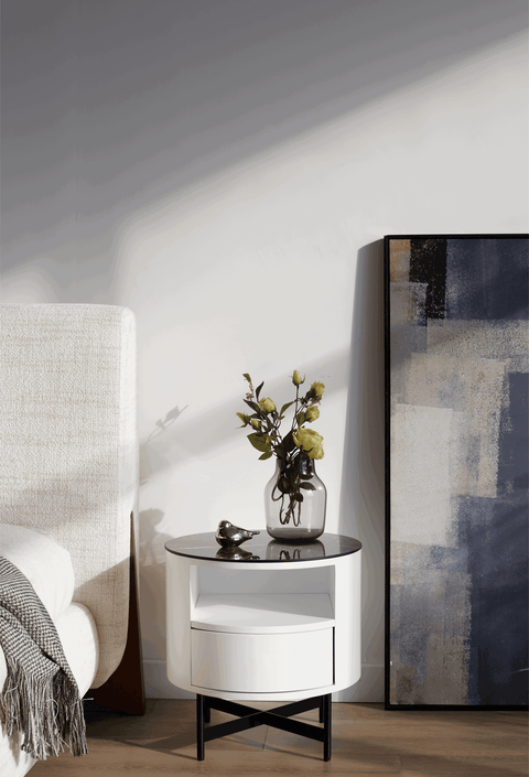Nebula Ceramic-Top Bedside Table (Available in Walnut and Matt White)