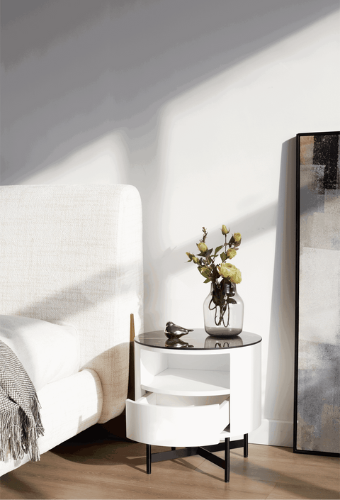 Nebula Ceramic-Top Bedside Table (Available in Walnut and Matt White)
