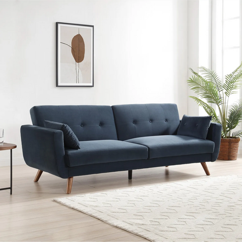 Oslo Sofa Bed in Ink velvet and Old Gold Velvet