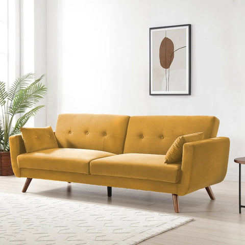 Oslo Sofa Bed in Ink velvet and Old Gold Velvet