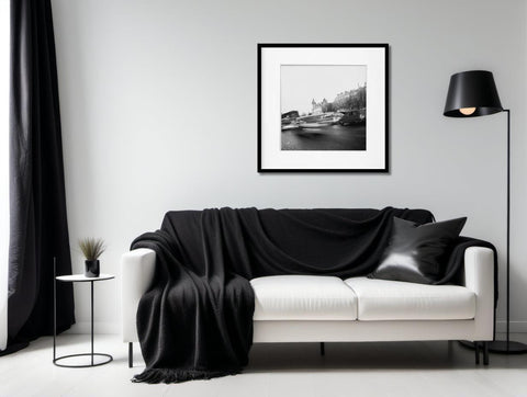 Parisian Streets at Dusk in Black & White -  Luminous Crystal Porcelain Framed Art Print - Furnt