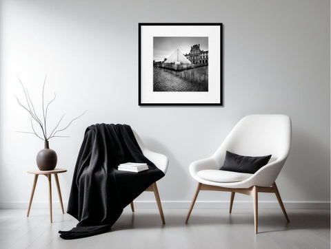Parisian Streets at Dusk in Black & White -  Luminous Crystal Porcelain Framed Art Print - Furnt