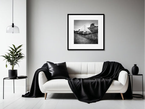 Parisian Streets at Dusk in Black & White -  Luminous Crystal Porcelain Framed Art Print - Furnt