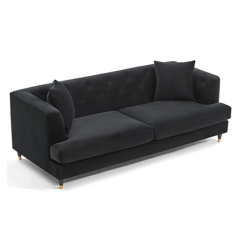 Tribeca Tufted Vintage Black Velvet 3 Seater Sofa