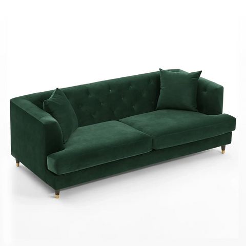 Tribeca Tufted Vintage Dark Green Velvet 3 Seater Sofa