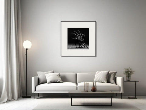 Trio of Ballet Dancers on Stage in Black & White - Luminous Crystal Porcelain Framed Art Print - Furnt