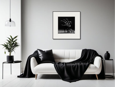 Trio of Ballet Dancers on Stage in Black & White - Luminous Crystal Porcelain Framed Art Print - Furnt