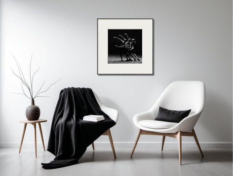 Trio of Ballet Dancers on Stage in Black & White - Luminous Crystal Porcelain Framed Art Print - Furnt