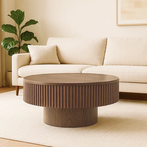 Vivid Brown Wooden Round Coffee Table