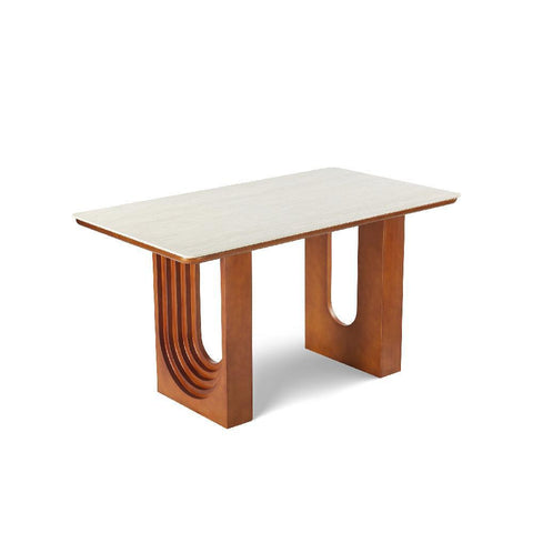 Willow Bend French Vintage Limestone & Walnut Wood Dining Table - 140cm x 80cm