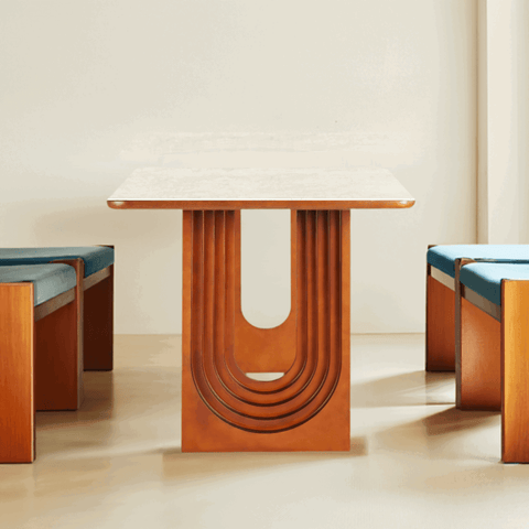 Willow Bend French Vintage Limestone & Walnut Wood Dining Table - 140cm x 80cm