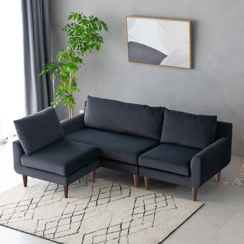 Vega Velvet Modular Corner Sofa - Dark Grey Charcoal