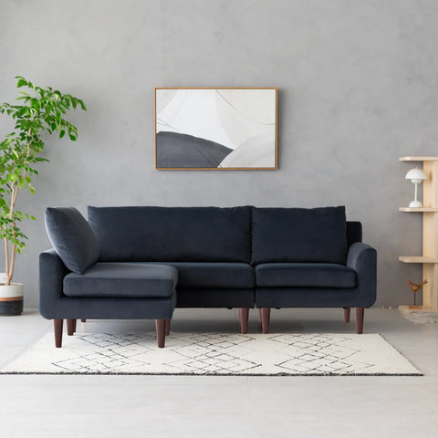 Vega Velvet Modular Corner Sofa - Dark Grey Charcoal