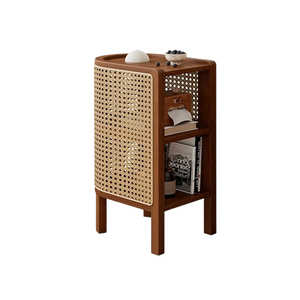 Farrow Solid Wood & Rattan Bedside Table - Walnut