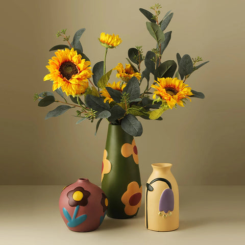 Floral Hand-Painted Pottery Ceramic Vase