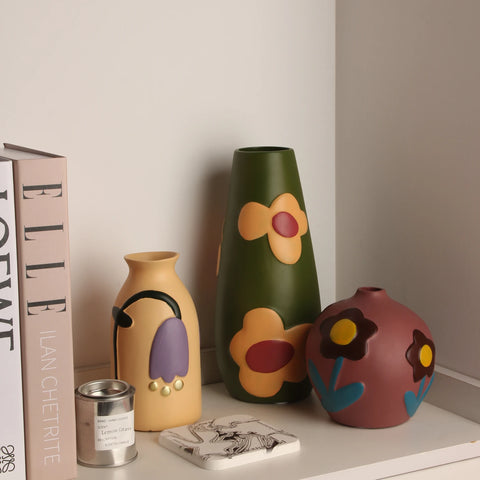 Floral Hand-Painted Pottery Ceramic Vase
