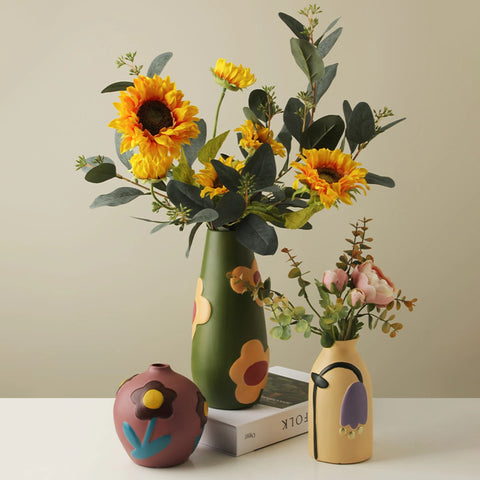 Floral Hand-Painted Pottery Ceramic Vase