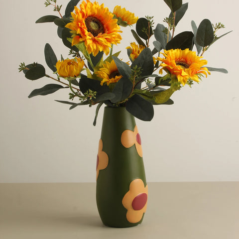 Floral Hand-Painted Pottery Ceramic Vase