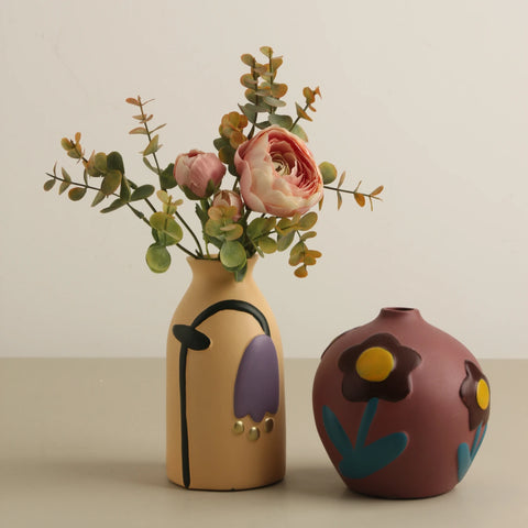 Floral Hand-Painted Pottery Ceramic Vase