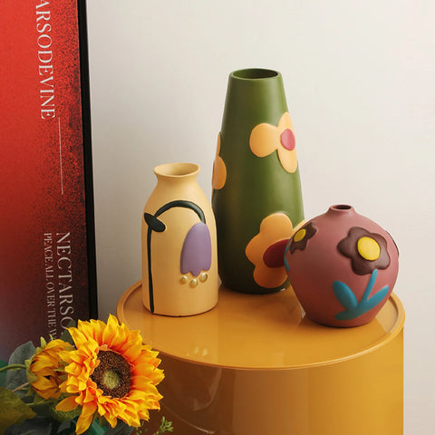 Floral Hand-Painted Pottery Ceramic Vase