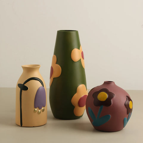 Floral Hand-Painted Pottery Ceramic Vase
