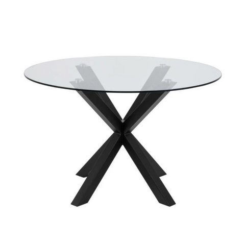 Heaven Round Dining Table with Clear Glass Top & Black Legs - 120cm
