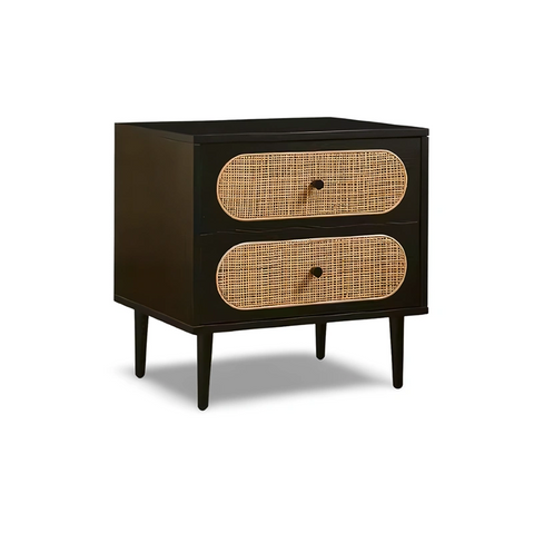Izzy 2 Drawer Rattan Bedside Cabinet - Black