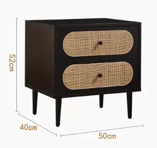 Izzy 2 Drawer Rattan Bedside Cabinet - Black