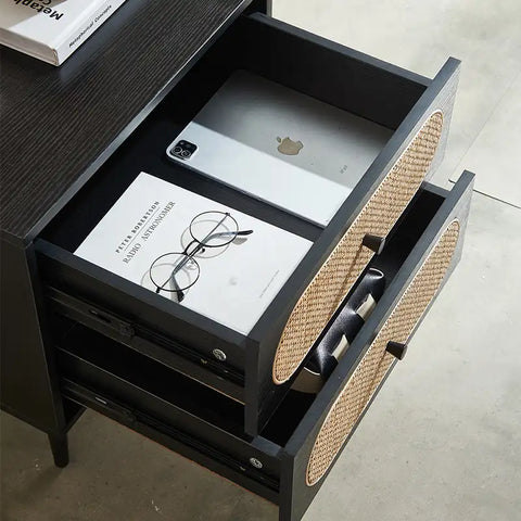 Izzy 2 Drawer Rattan Bedside Cabinet - Black