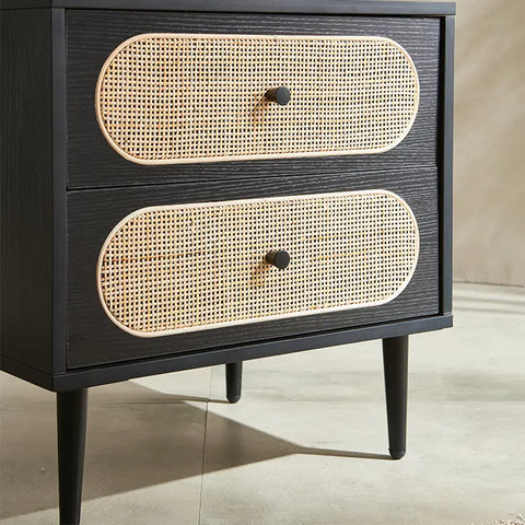 Izzy 2 Drawer Rattan Bedside Cabinet - Black