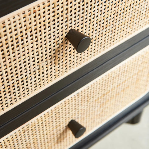 Izzy 2 Drawer Rattan Bedside Cabinet - Black