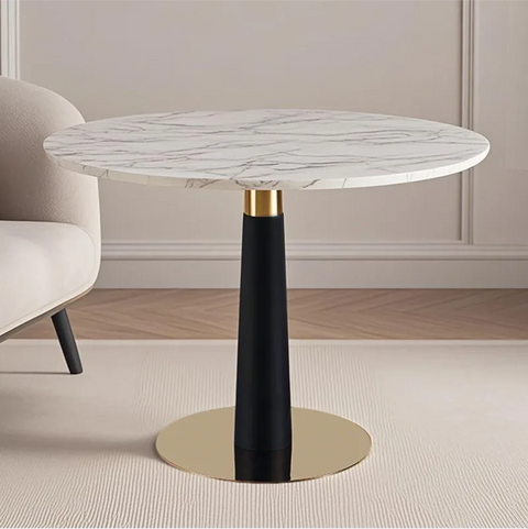 Pantheon White Marble Round Dining Table with Gold & Black Legs – 100cm